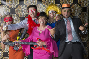 wedding photo booth - group with guitars and hats