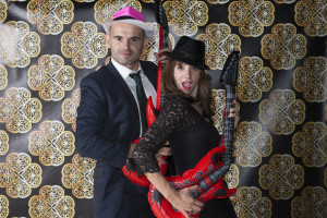 wedding photo booth - couple with guitars